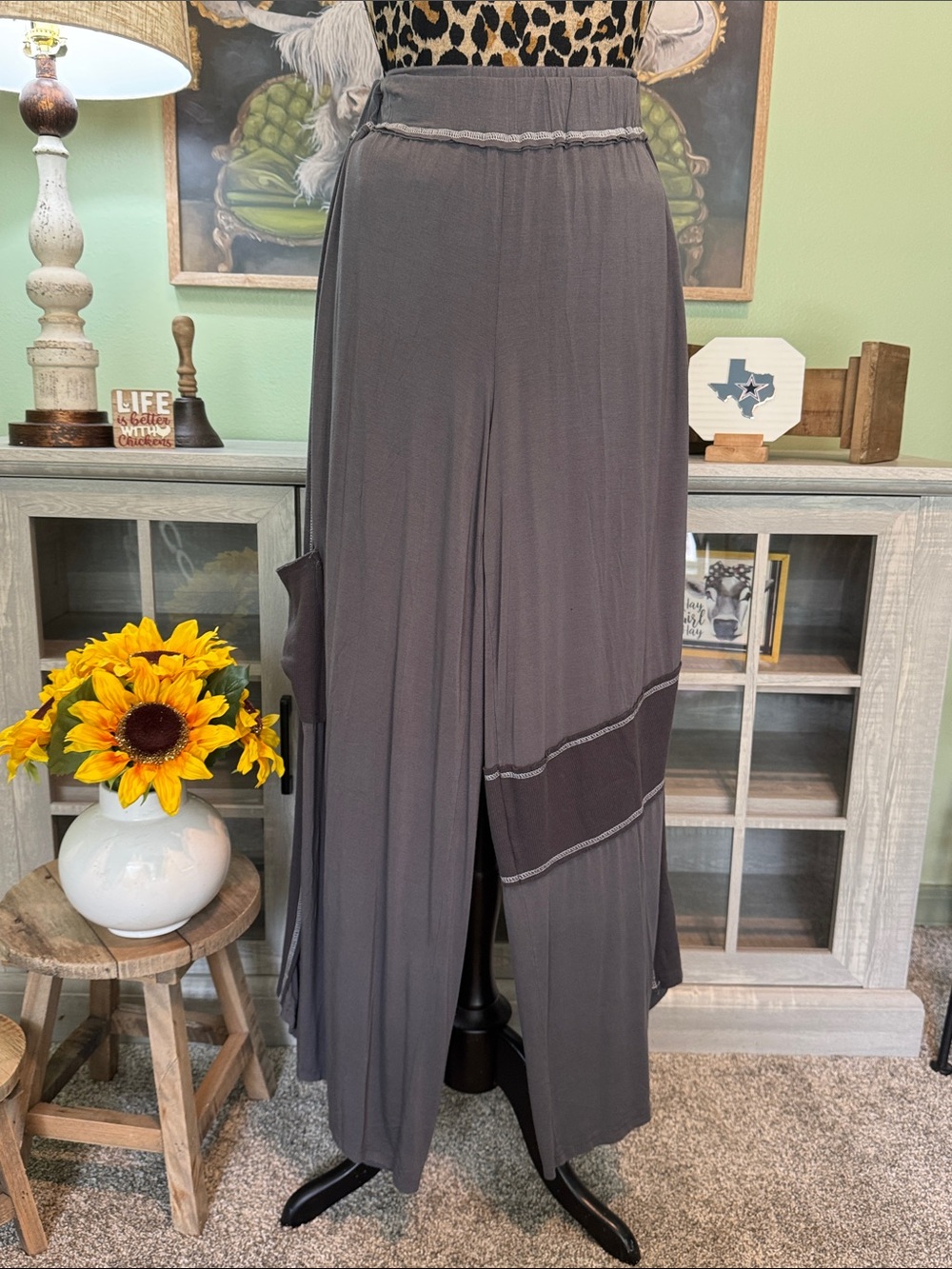 POL Relaxed Wide-Leg Steel Gray Lounge Pants Size M